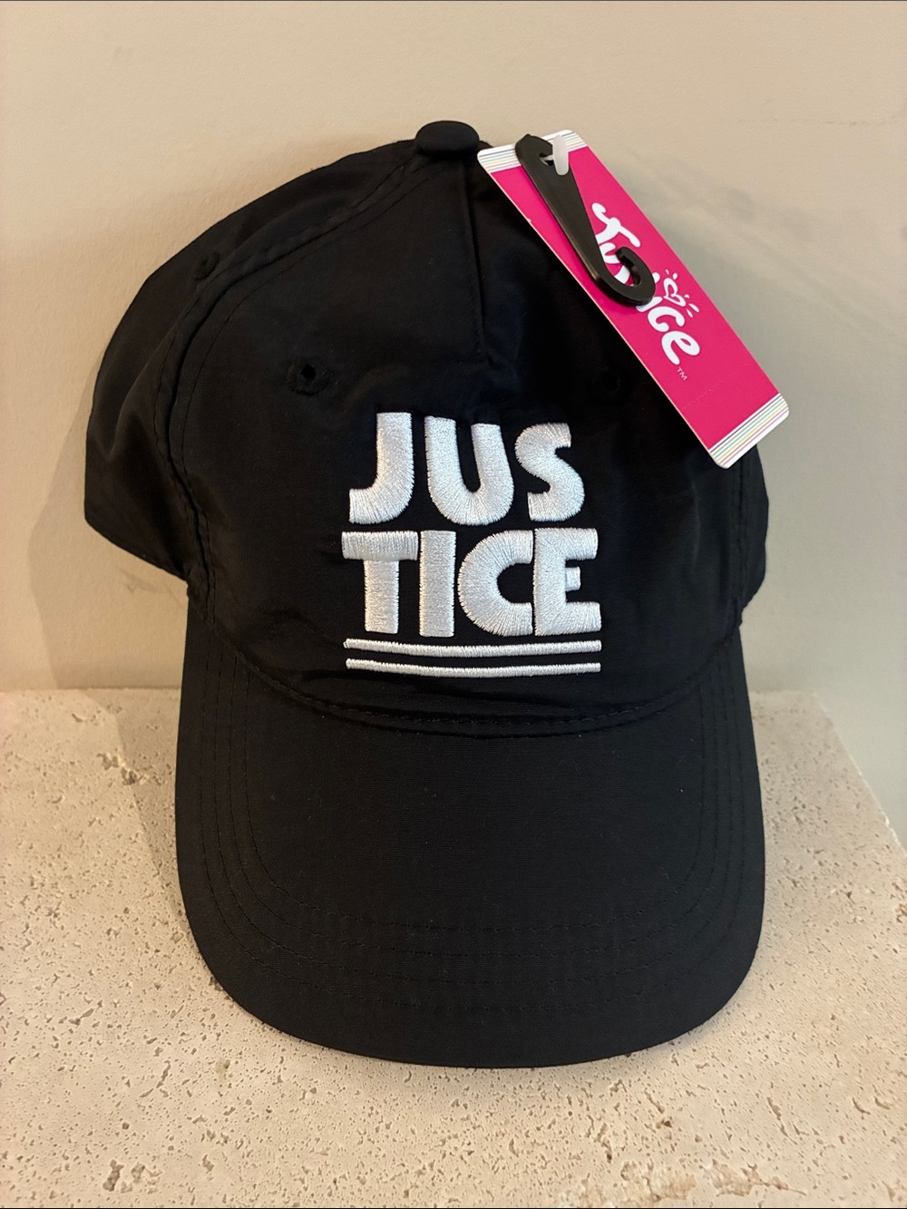 Justice Girls Black Cap hat White Logo black white NWT